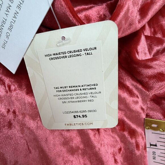 NEW Fabletics Crushed Velour Crossover Waist Leggings Size Small Red Athletic - Picture 7 of 13
